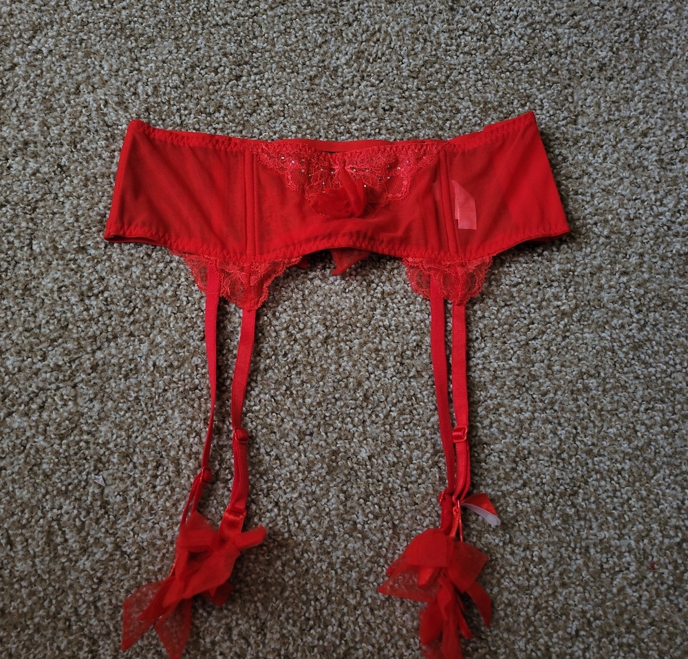 Vibrant Red Lace Victoria Secret Sequin Garter